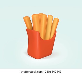 French Fries in Red Container 3d icon. French Fries isolated 3d render vector illustration.