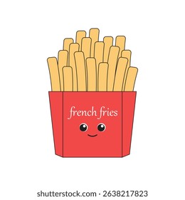 French fries in a red cute paper bag flat cartoon vector illustration