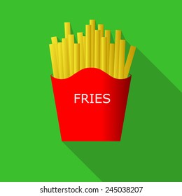 French fries in a red package flat style Icon and illustration