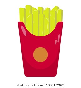 French fries in red package . Vector EPS 10 flat icon illustration on isolated white background.