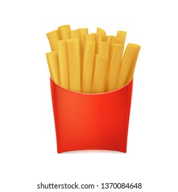 French fries in red packaging, mocap for design, vector illustration.