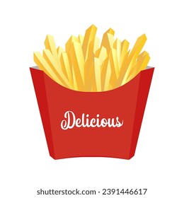 French fries in red packet isolated on white background