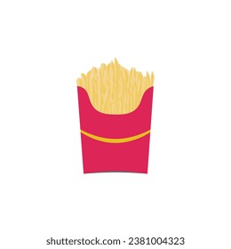 a french fries in a red paper bag isolated on white background