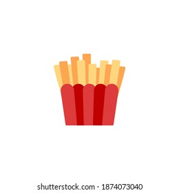 French fries in red paper box fast food flat icon vector illustration isolated on white background.