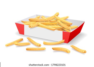 French fries in red and white paper tray template design. isolated on white background Eps 10 vector illustration
