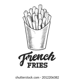 French Fries Retro Emblem. Logo template with black and white letters and french fries sketch. EPS10 vector illustration.