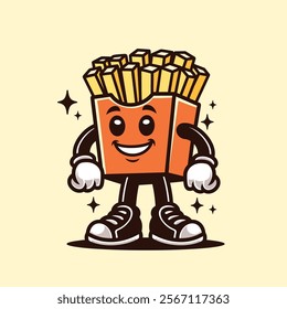 French Fries Retro Vintage Mascot Character Logo