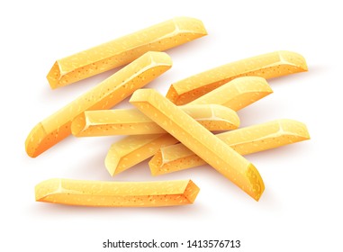 French fries. Roasted potato chips in deep fat fry oil potatoes. Yellow sticks. Fastfood. Unhealthy tasty food. Fast-food, isolated on white background. Eps10 vector illustration.