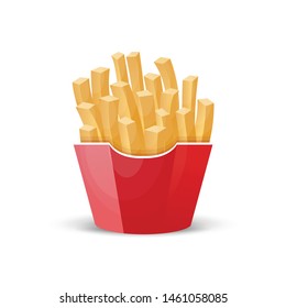 French fries. Roasted potato chips in deep fat fry oil potatoes. Fast food. Cooked fried potatoes in packed takeaway. Vector illustration.