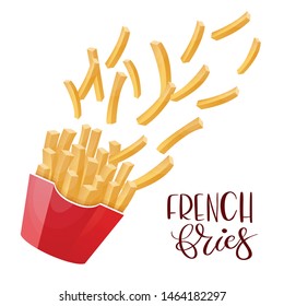 French fries. Roasted potato chips in deep fat fry oil potatoes. Fast food. Cooked fried potatoes in packed takeaway. Vector illustration.