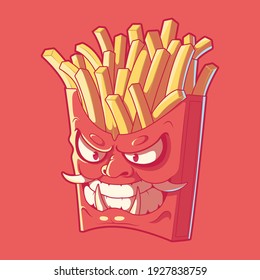 French Fries Samurai character vector illustration. Fast food, mascot, brand design concept.