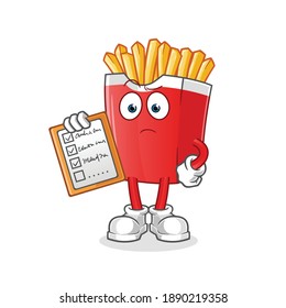 French fries schedule list vector. cartoon character