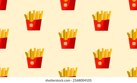 French fries seamless pattern background. Cartoon style of fast food. Perfect for fabric, textile, wallpaper, decor, print or packaging of products. SSTKbackgrounds