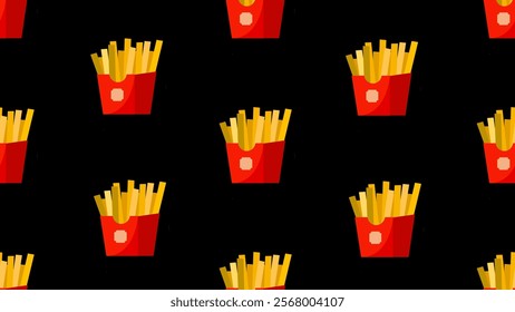 French fries seamless pattern background. Cartoon style of fast food. Perfect for fabric, textile, wallpaper, decor, print or packaging of products. SSTKbackgrounds