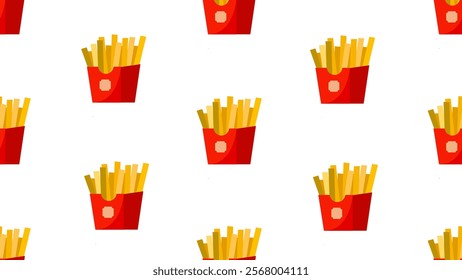 French fries seamless pattern background. Cartoon style of fast food. Perfect for fabric, textile, wallpaper, decor, print or packaging of products. SSTKbackgrounds