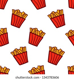 French fries Seamless Pattern - Fast Food Seamless Pattern in vector