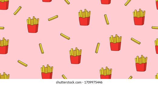 French fries seamless pattern. Fast food wallpaper texture. Vector