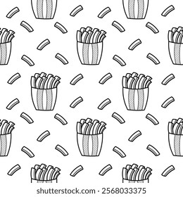 french fries seamless pattern hand drawn version on white background