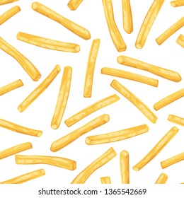 French fries seamless pattern on white background. Vector illustration of fast food in cartoon simple flat style.