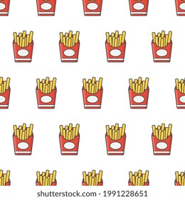 French Fries Seamless Pattern On A White Background. Fast Food Theme Vector Illustration