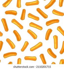 French Fries Seamless Pattern on White Background. Vector