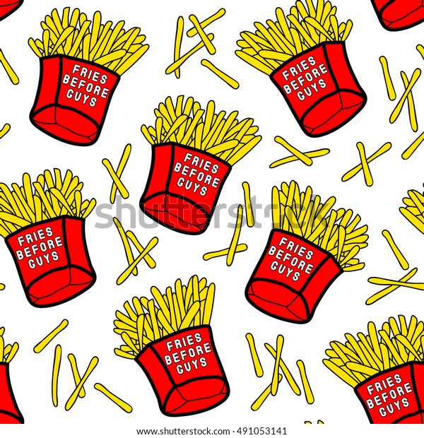 French Fries Seamless Pattern Red Paper Stock Vector Royalty Free 491053141 1368