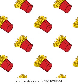 French fries seamless pattern. Vector wallpaper. Fast food background.	