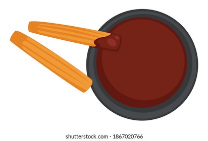 French fries served with bbq sauce, isolated salty potato sticks with ketchup. Fast food and additions in restaurant and diners. Bistro assortment of food and dishes takeaway. Vector in flat style