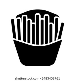 French fries set icon. Potato sticks, fried, crispy, fast food, snack, side dish, red container, salted, golden.