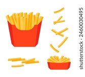 French fries set. Potato sticks isolated on white. Vector illustration for fast food snack, street food