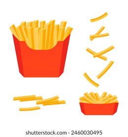 French fries set. Potato sticks isolated on white. Vector illustration for fast food snack, street food