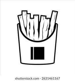 French Fries Silhouette Icon, Black and white silhouette icon of French fries, simple and clean food illustration.