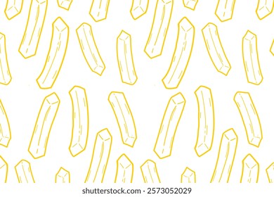 French fries simple minimalist and cute seamless pattern. Pommes frites doodle pattern. For packaging and banner design. Fry potato. Fast food design
