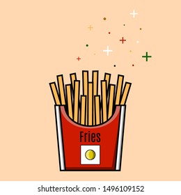 French fries simple vector illustration. Fried potatoes. Takeaway food. For the design of menus, badges, logos.
