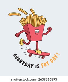 French fries skateboard retro cute illustration