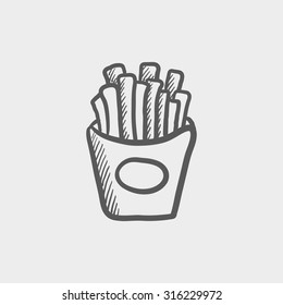 French fries sketch icon for web, mobile and infographics. Hand drawn vector dark grey icon isolated on light grey background.