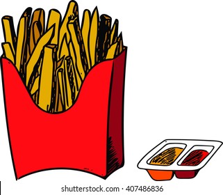 French fries sketch vector drawing, colored