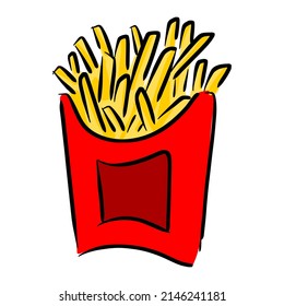 french fries sketch in vintage colorful illustration style for restaurant cafe menu