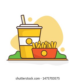 French fries, soda drinks, fast food logos, cafes and restaurant menus. flat logo cartoon design, for promotional needs such as logos, banners, landing pages, packaging, stickers, business cards.