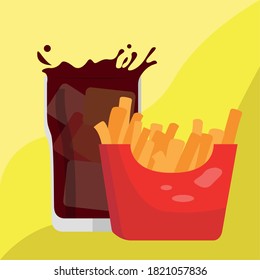 French fries and soda glass. Fast food - Vector