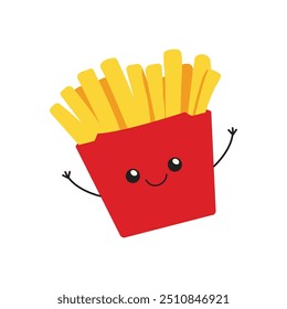 French Fries Sticks Fast Food in Package Box with Cute Funny Happy Face