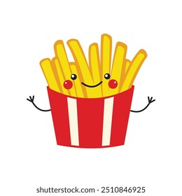 French Fries Sticks Fast Food in Package Box with Cute Funny Happy Face