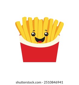 French Fries Sticks Fast Food in Package Box with Cute Funny Happy Face