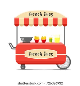 French fries street food cart. Colorful vector illustration, cute style, isolated on white background