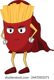 Pommes Super Maskottchen Vektorgrafik, mit rotem Umhang