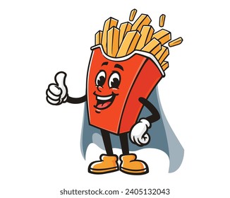 French fries Superhero cartoon mascot illustration character vector clip art