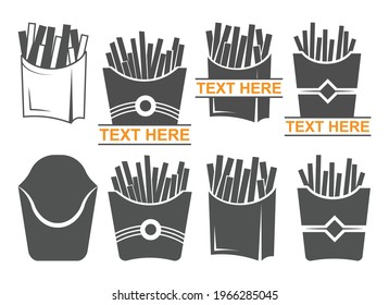 Símbolo francés de las frutas, icono de las patatas fritas, logotipo dividido de las frutas, comida rápida, Clipart, caja francesa de fritas