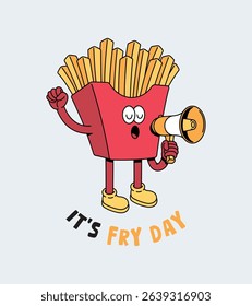 French fries talk retro cute illustration