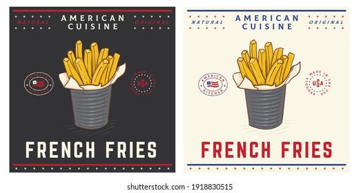 french fries in tinplate metal bucket tin pails