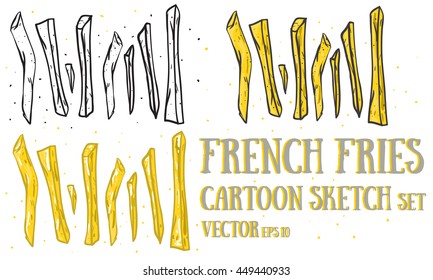 French fries vector cartoon set isolated on white background.. Fast food illustration. 
